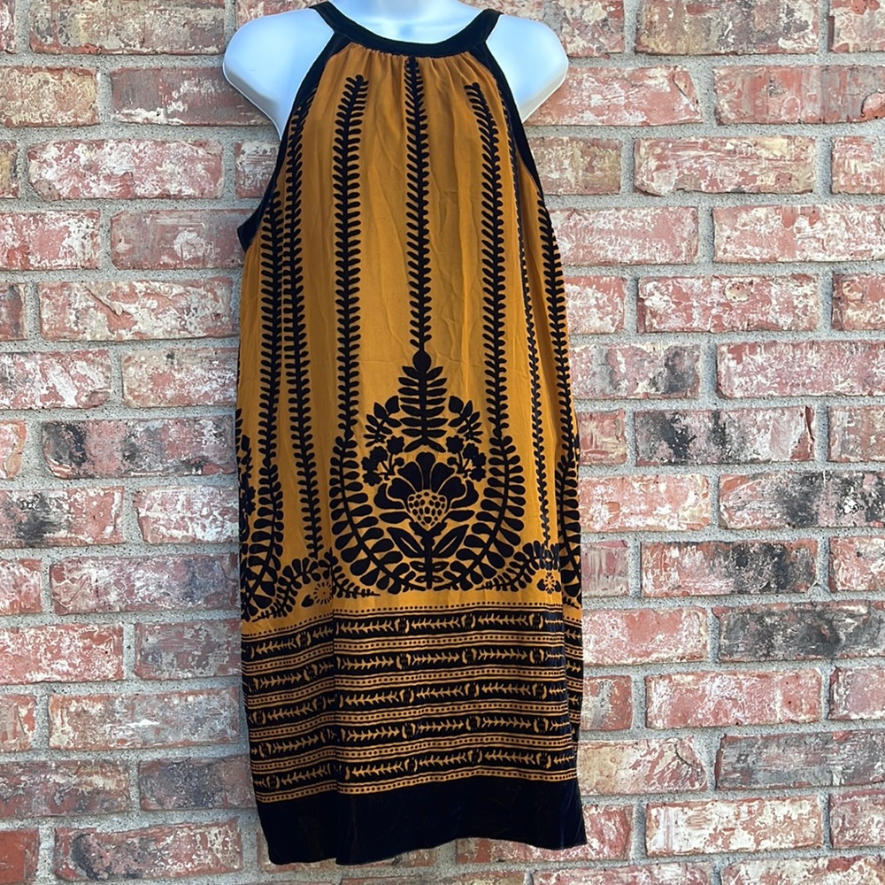 MLLP Dress Sleeveless Large Mustard Brown & Black Velvet Lined